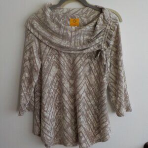 Ruby Rd - Sweater - Petite Small - Cowl Neck - Tan/White (252)